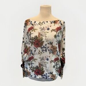 Anna Melani Italian Floral‎ Ivory open knit sweater Size Medium Made In Italy